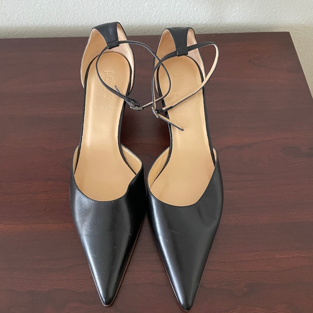 J.Crew black leather ankle-strap kitten heels